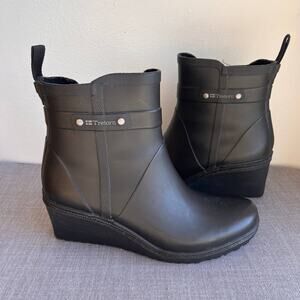 Tretorn Plask Mid Rain Boots Womens Size 8 Black Ankle Wedge Waterproof Pull On